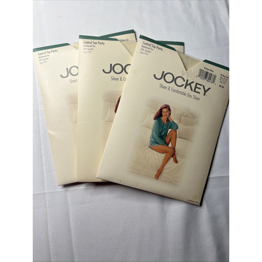 Jockey Sheer Comfortable Day 3 Pairs Control Top Med Tall Antique White VTG 2000